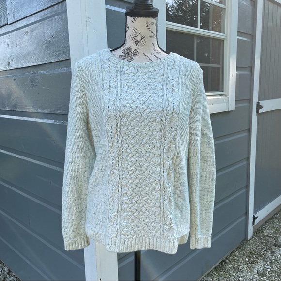 Talbots Light Blue and Yellow Marled Cable Knit Crewneck Sweater - Picture 1 of 4